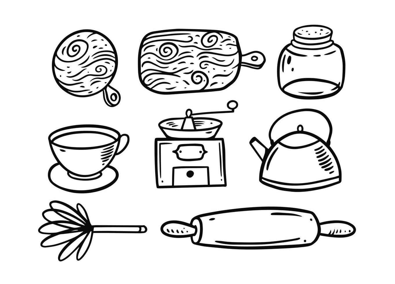 Hand drawn kitchen tools doodle set. Vector illustration.