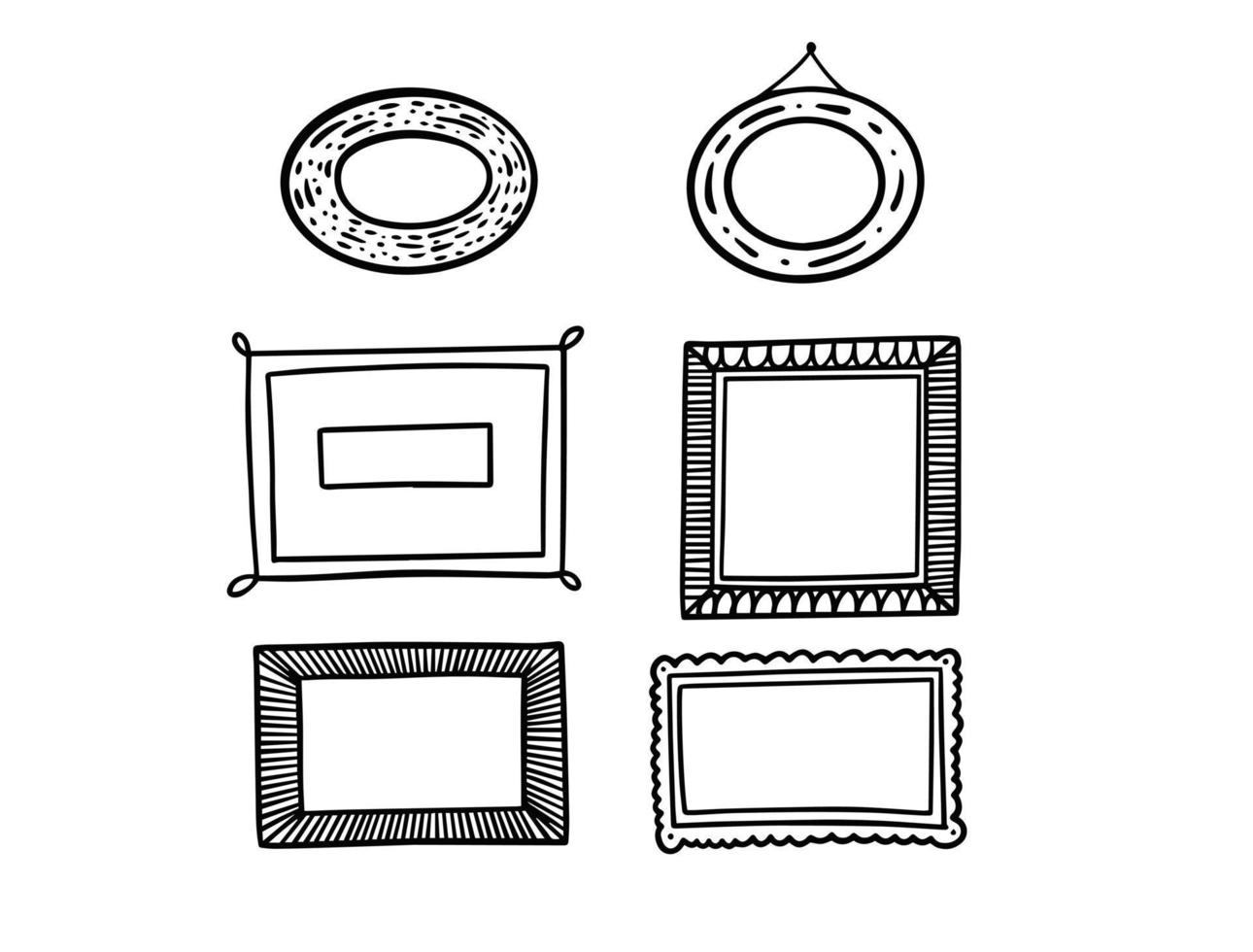 Hand drawn black color vintage style photo frames set. Vector art illustration.