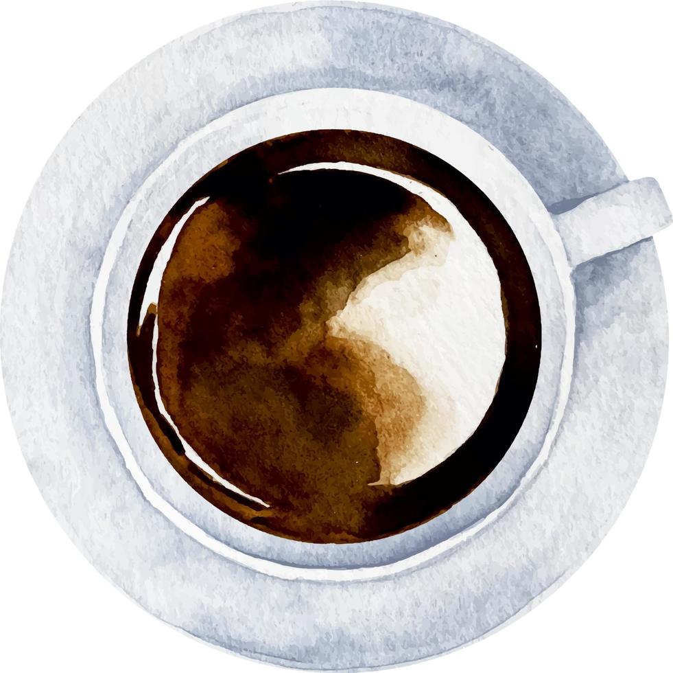 acuarela negro café en un blanco taza en platillo parte superior ver aislado en blanco antecedentes vector