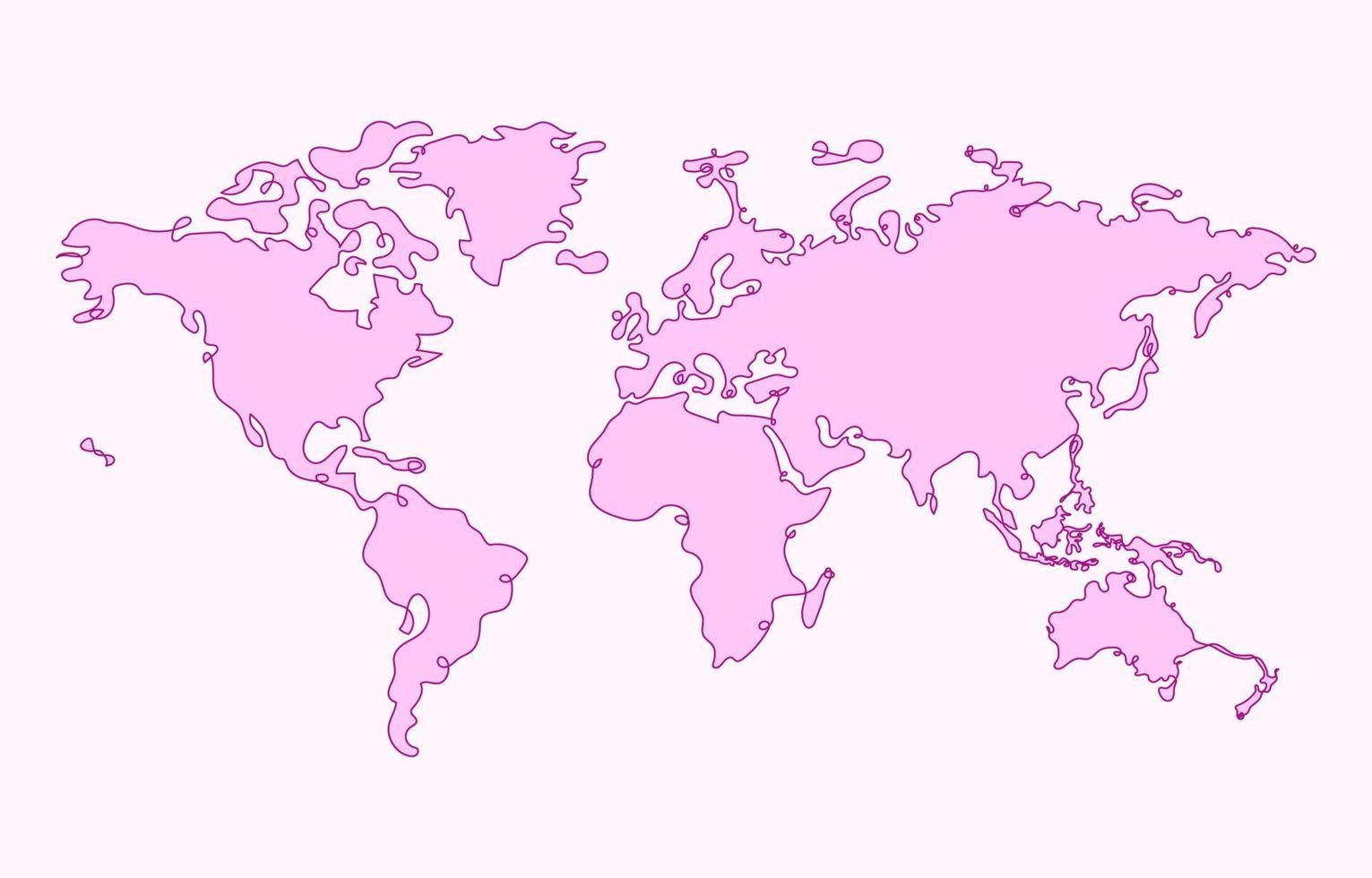 esquema del mapa mundial en un solo trazo de arte vector