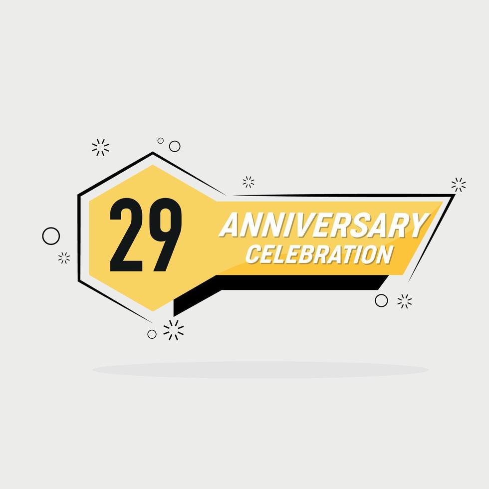 29 years anniversary logo vector design with yellow geometric shape with gray background
