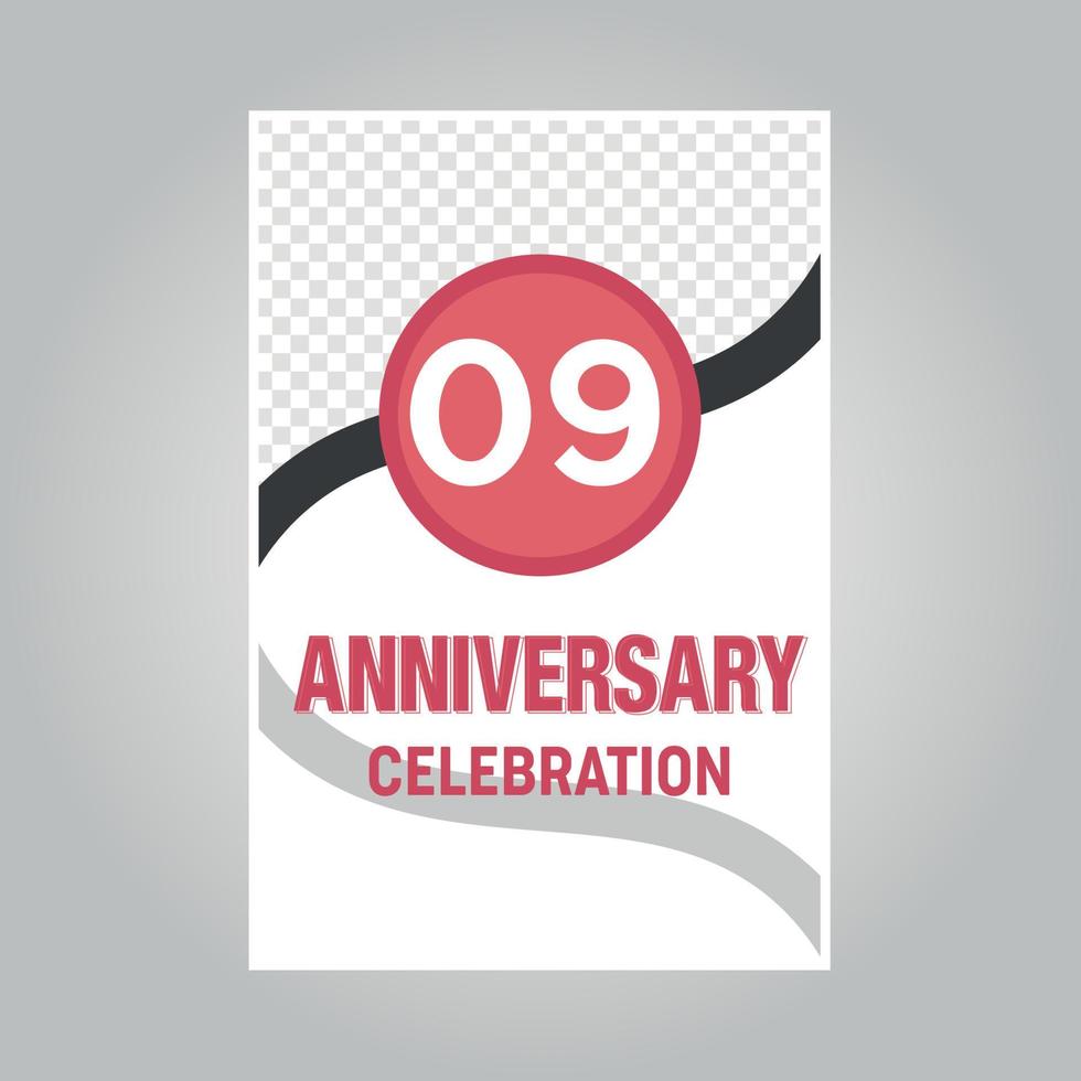 09 years anniversary vector invitation card Template of invitational for print on gray background