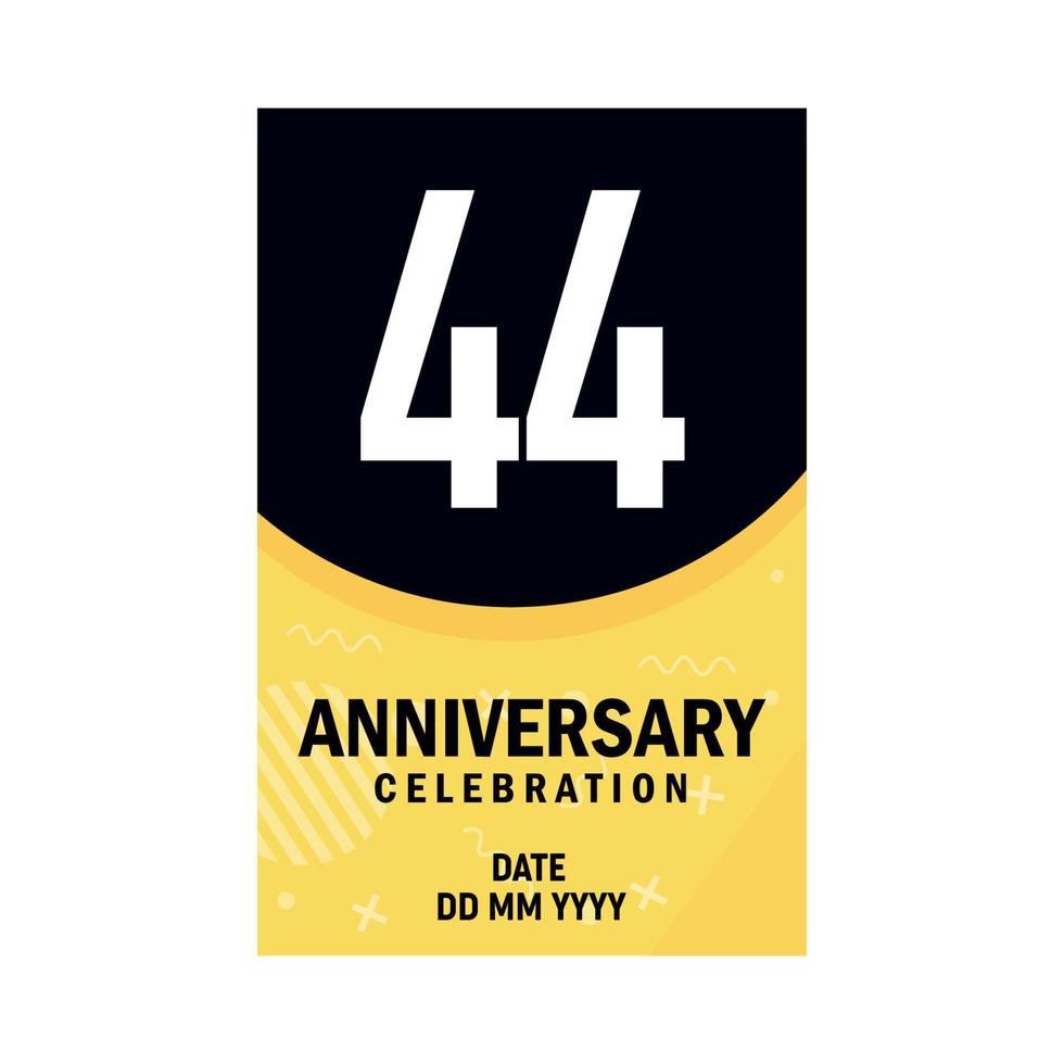 44 years anniversary invitation card design, modern design elements, white background vector design
