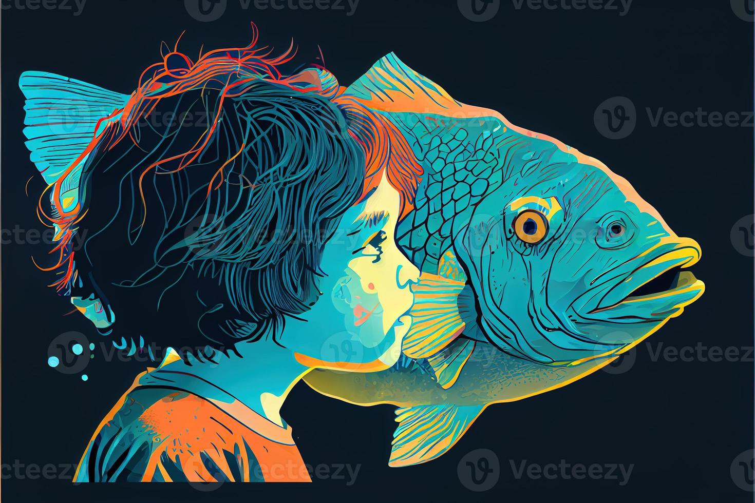 Child with fish logo. photo