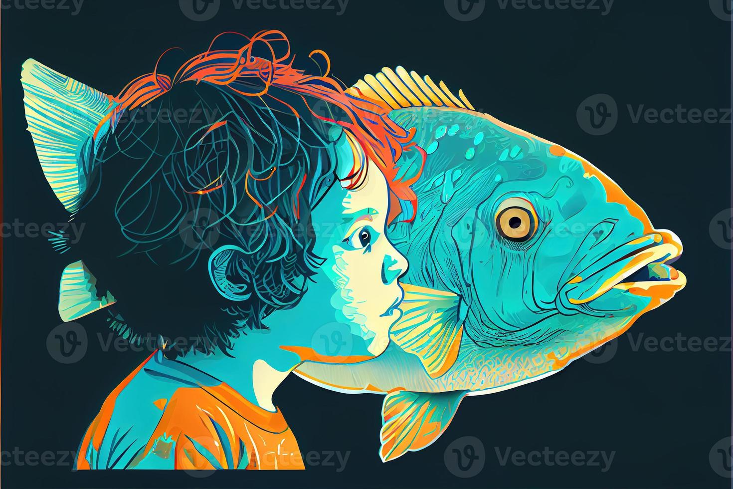 Child with fish logo. photo