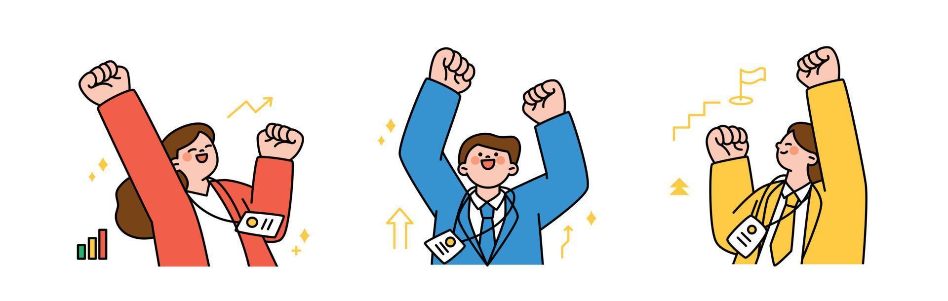Finance and people, accounts for household economic growth, investment plan management. Employees are cheering. Vector illustration.