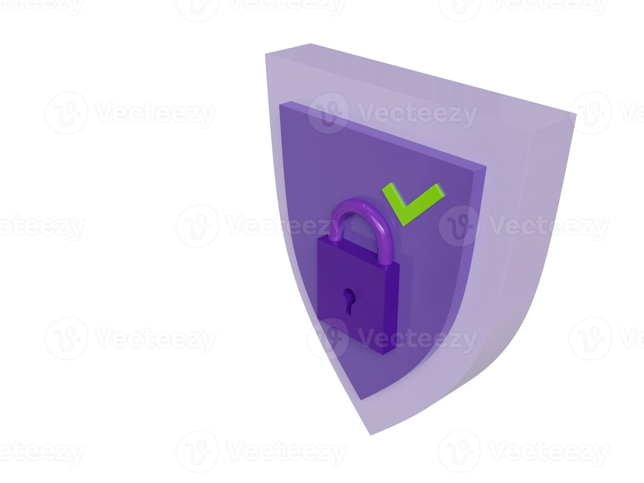 símbolo violeta de protección habilitada. procesamiento 3d foto