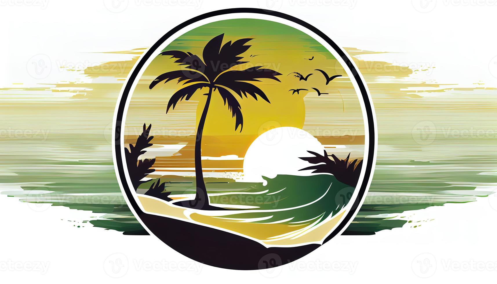 Logo flat design palm tree beach sunset wave sout photo