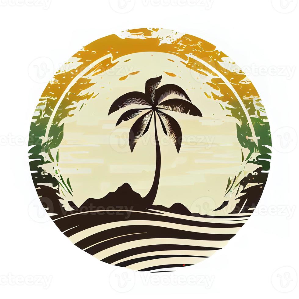 Logo flat design palm tree beach sunset wave sout photo