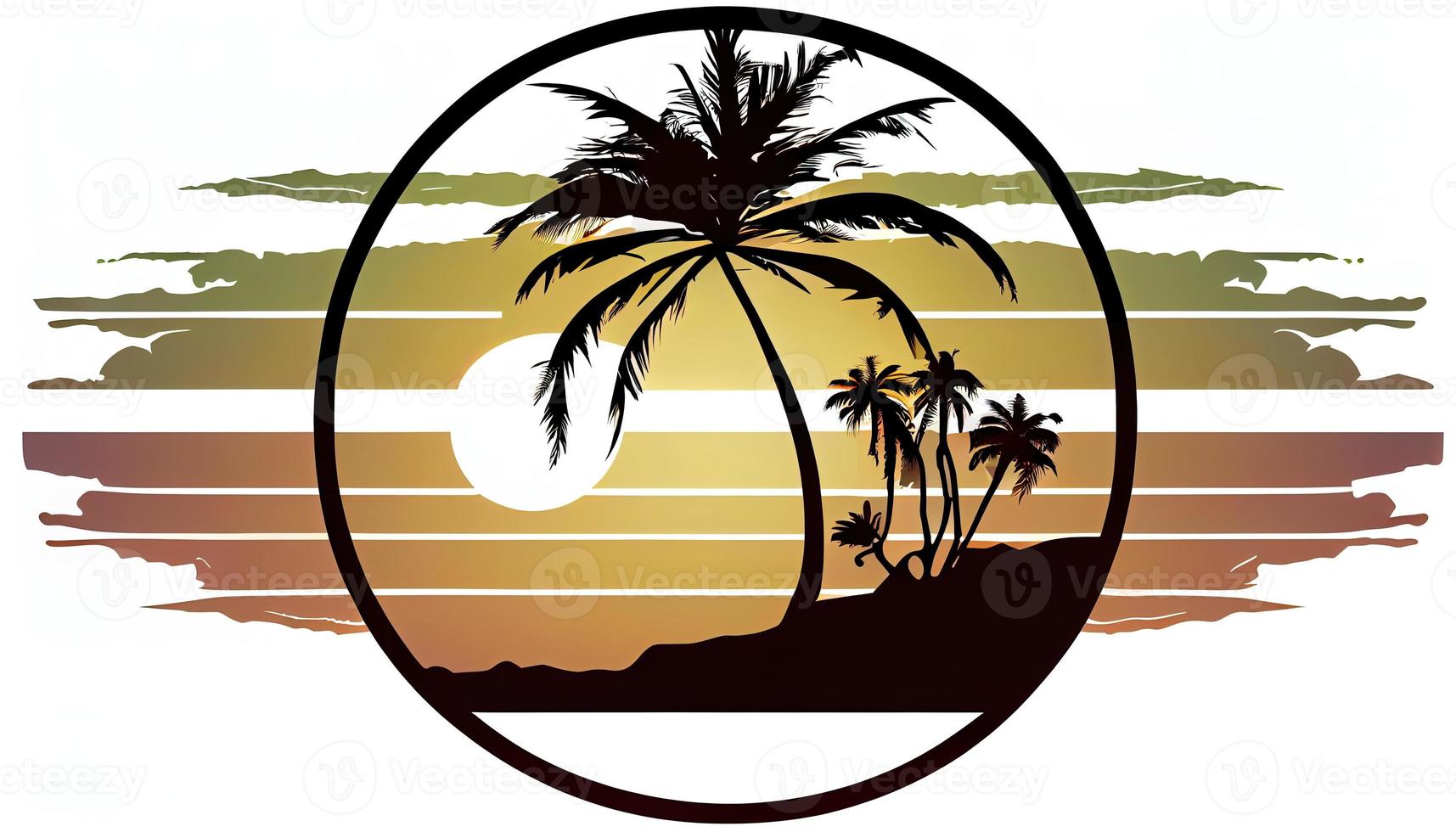Logo flat design palm tree beach sunset wave sout photo