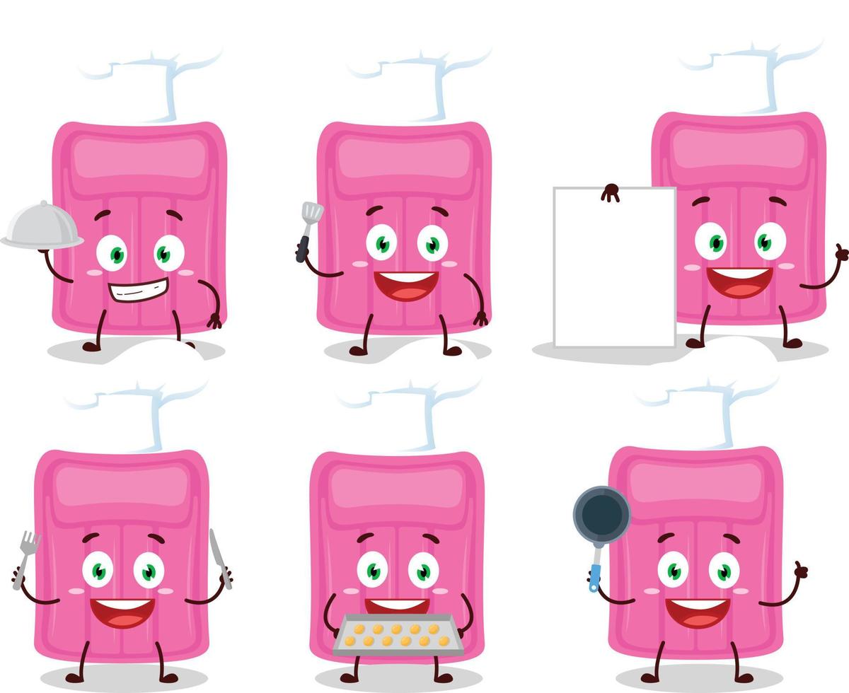 Cartoon character of air mattress with various chef emoticons vector
