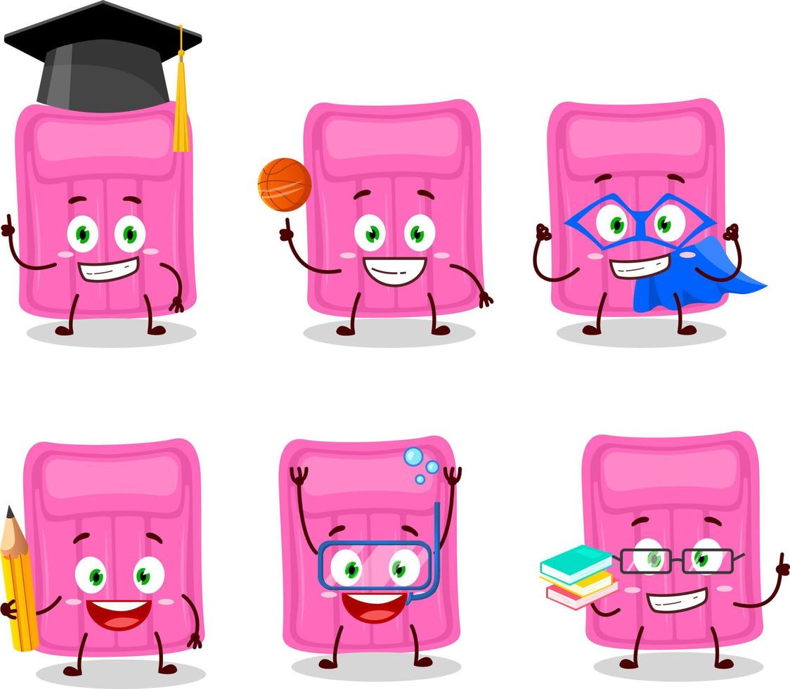 School student of air mattress cartoon character with various expressions vector