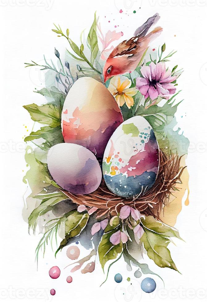 Easter motives watercolor card. photo