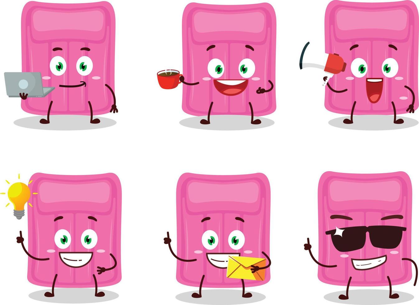 Air mattress cartoon character with various types of business emoticons vector
