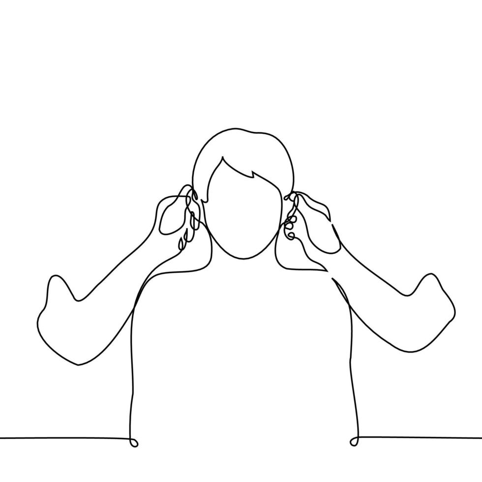 young man being dragged by the ears from both sides - one line drawing vector. concept pulling the ears, bullying, birthday congratulations vector