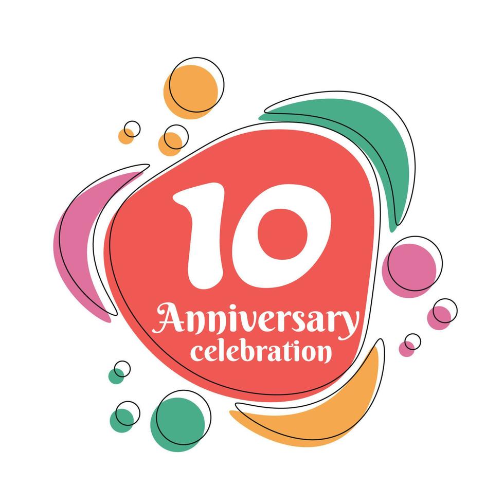 10 aniversario celebracion logo vistoso diseño con burbujas en blanco antecedentes resumen vector ilustración