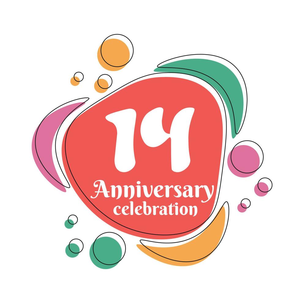 14th anniversary celebration logo colorful design with bubbles on white background abstract vector illustration