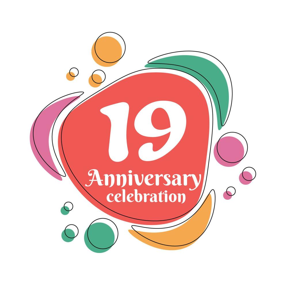 19th anniversary celebration logo colorful design with bubbles on white background abstract vector illustration