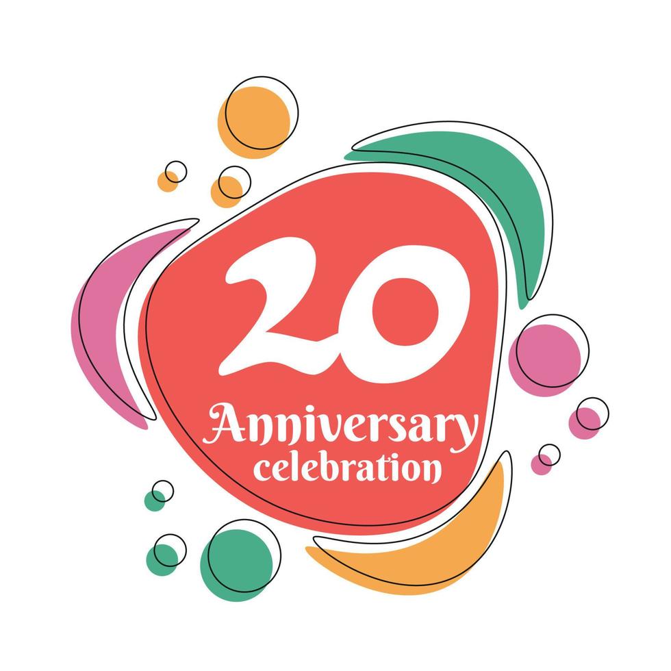 20th anniversary celebration logo colorful design with bubbles on white background abstract vector illustration