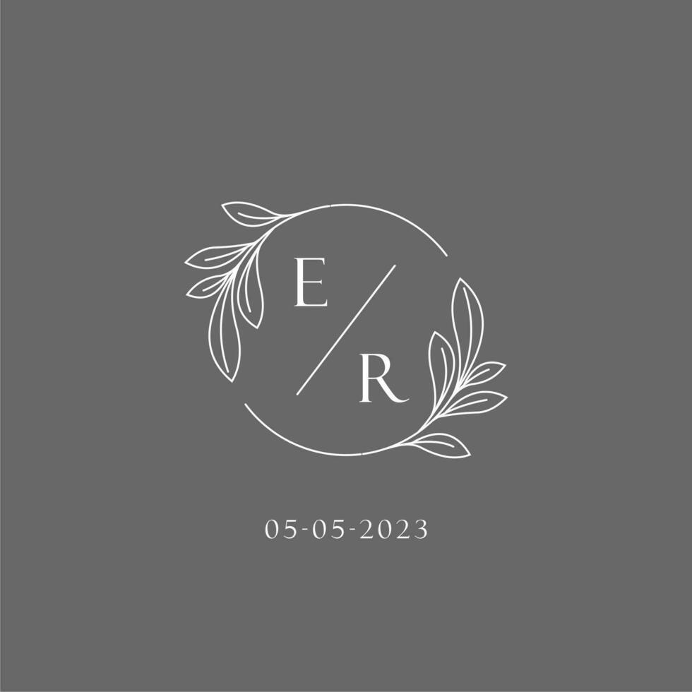 Letter ER wedding monogram logo design creative floral style initial name template vector