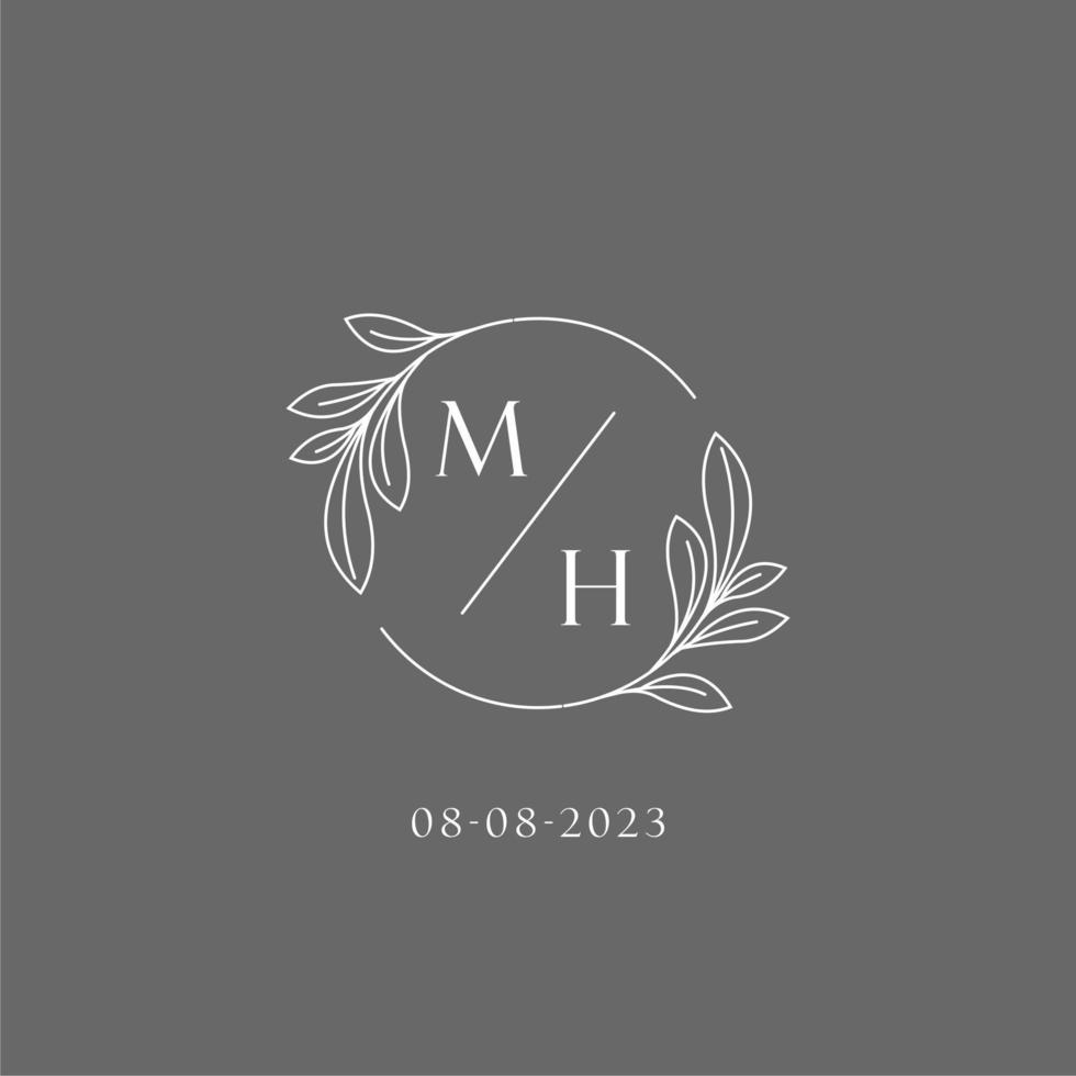 Letter MH wedding monogram logo design creative floral style initial name template vector