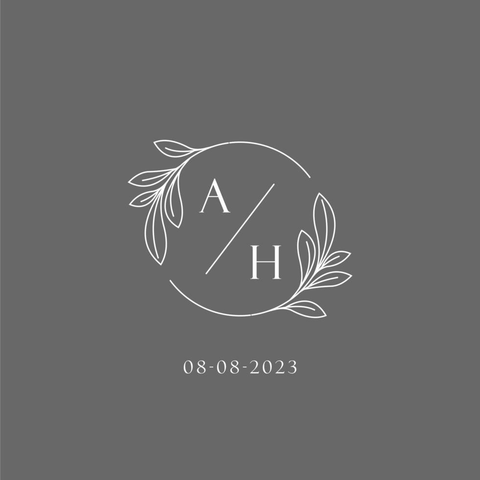 Letter AH wedding monogram logo design creative floral style initial name template vector