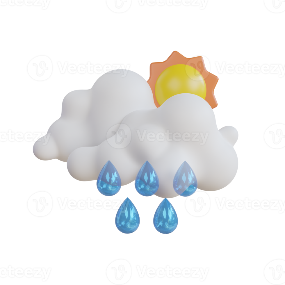 regn moln med vatten droppar. vit moln med regn droppar och en Sol på Det. väder ikon png