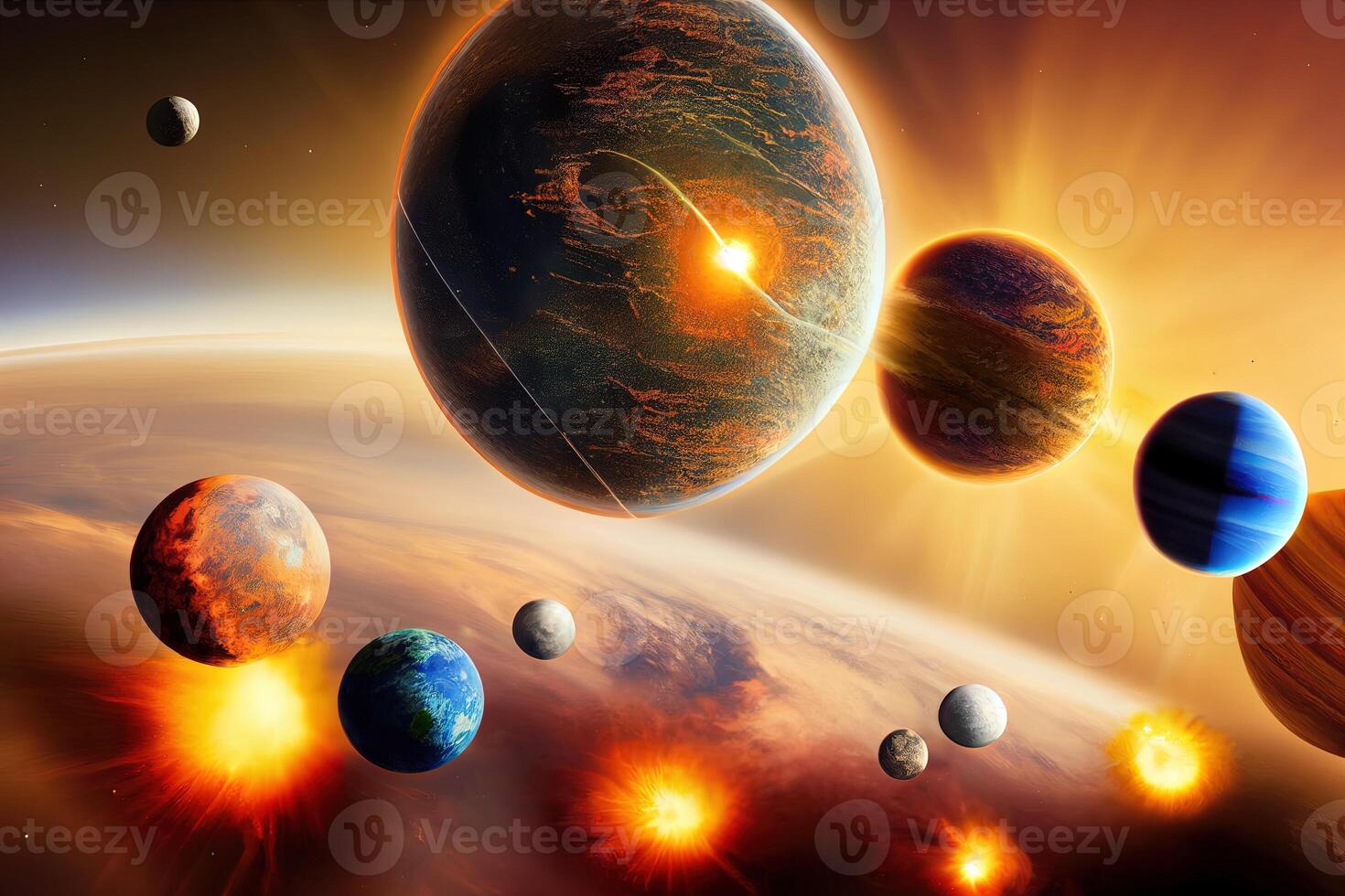 illustration abstract representation solar system with planets photo