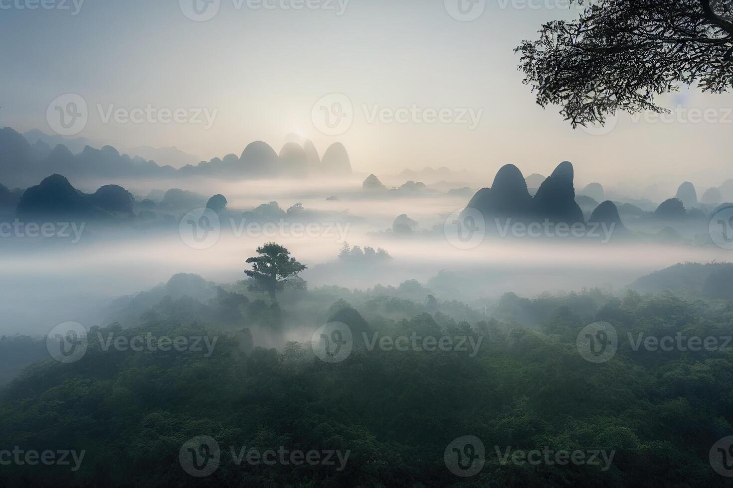 illustration of mystical morning in china photo