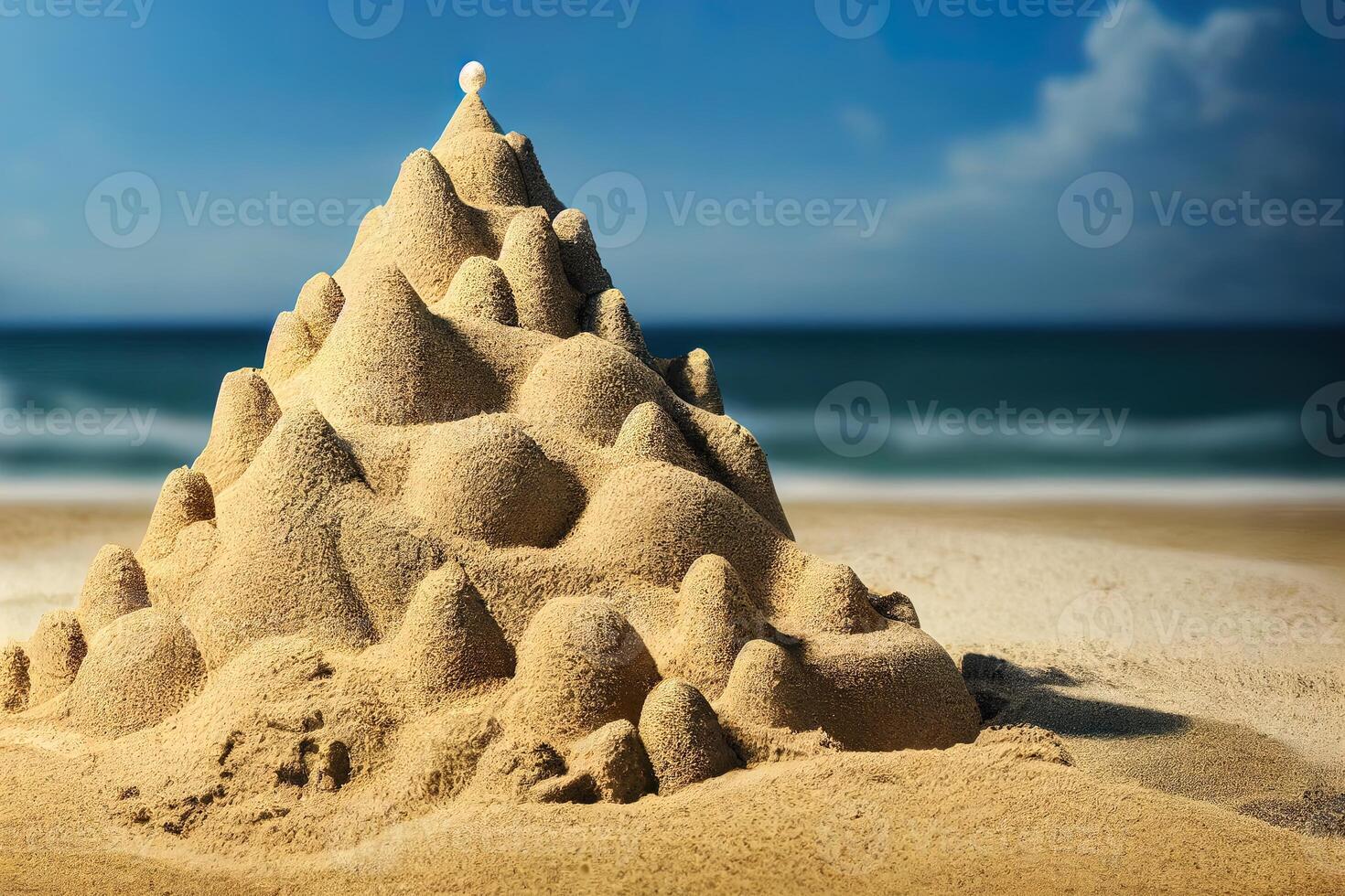 3D illustration of a sand castle on the beach photo