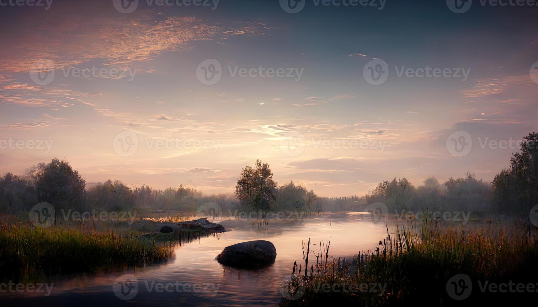 illustration of a peaceful and quiet forest lake photo