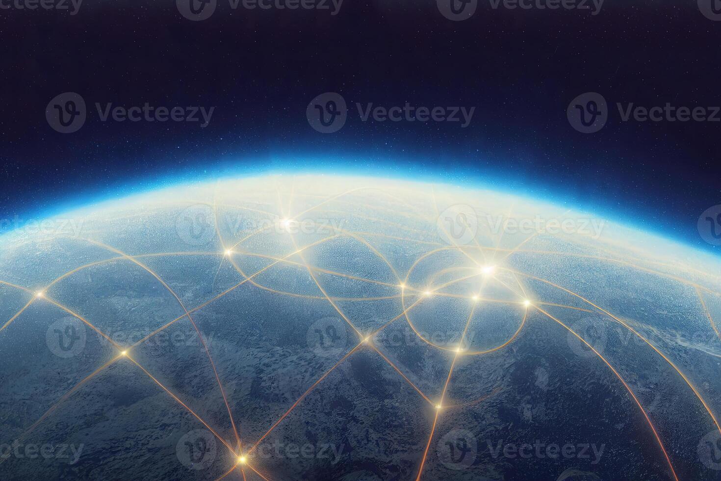 illustration the earth is surrounded by a luminous network photo