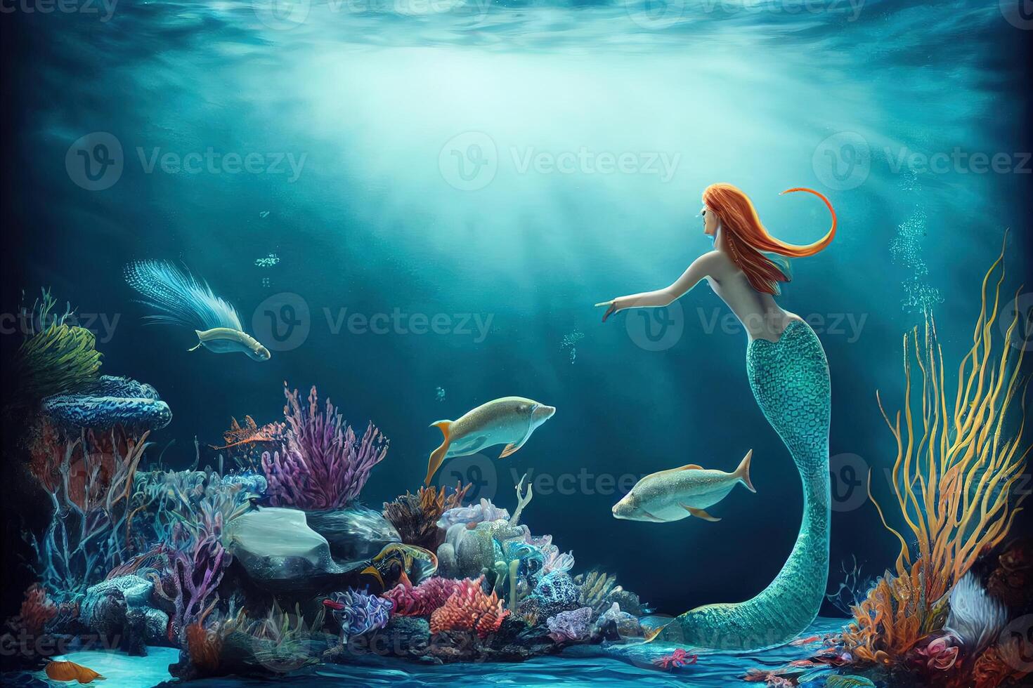 illustration of a underwater beautiful mermaid photo