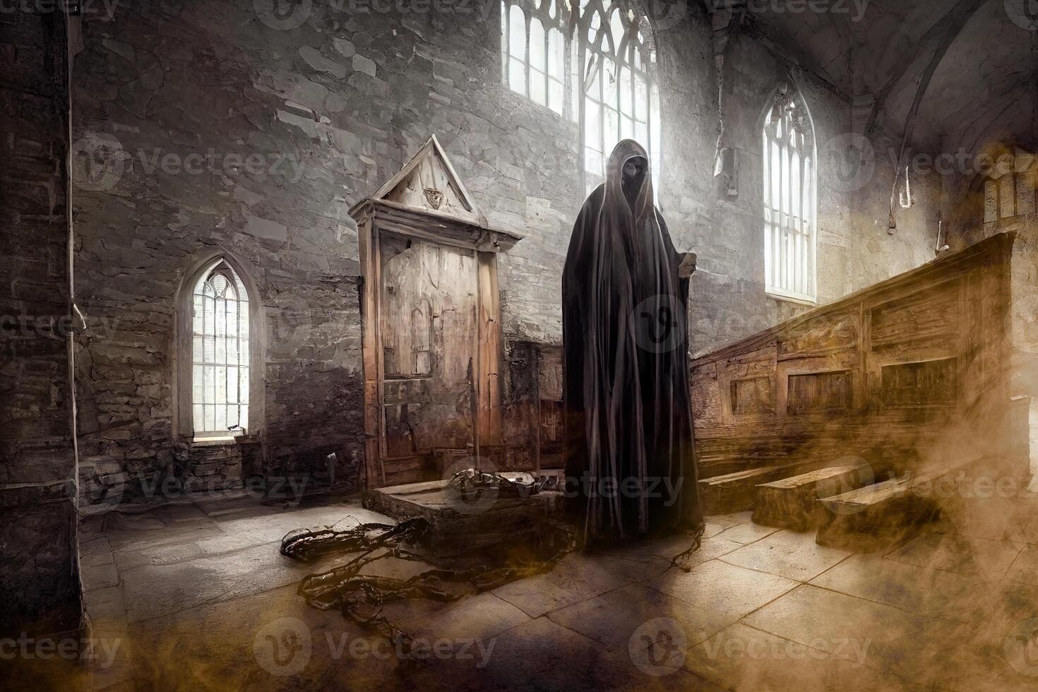 illustration of a wraith in a old church photo