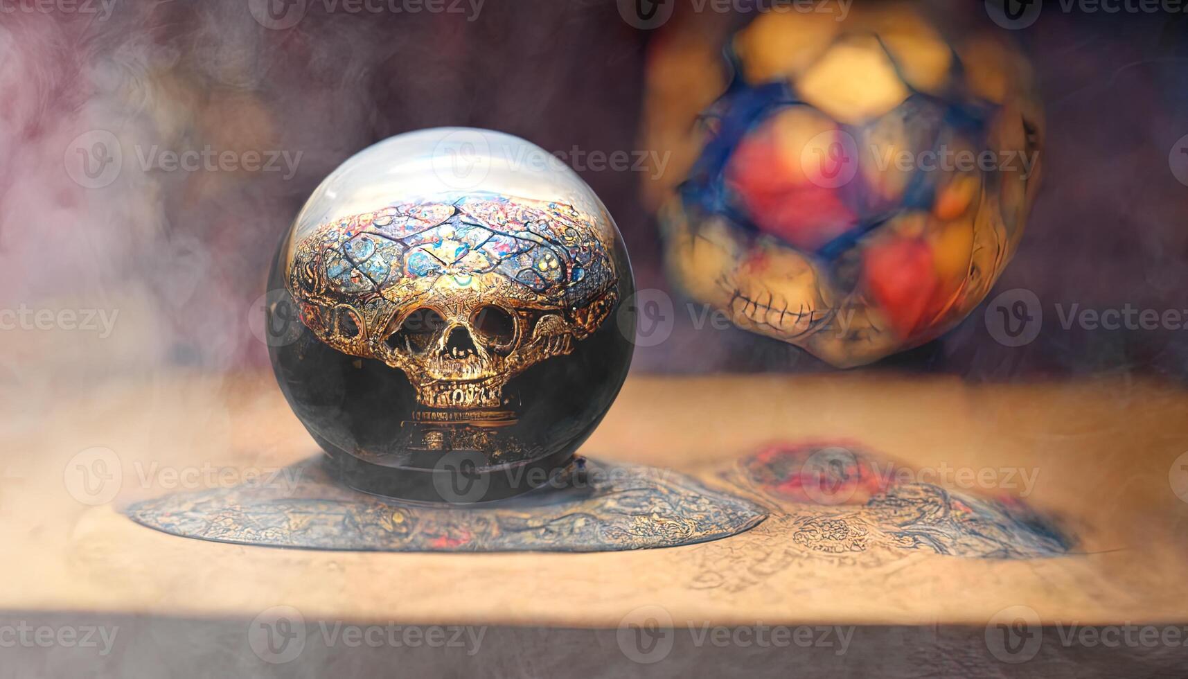 illustration fortune teller with a skull inside photo