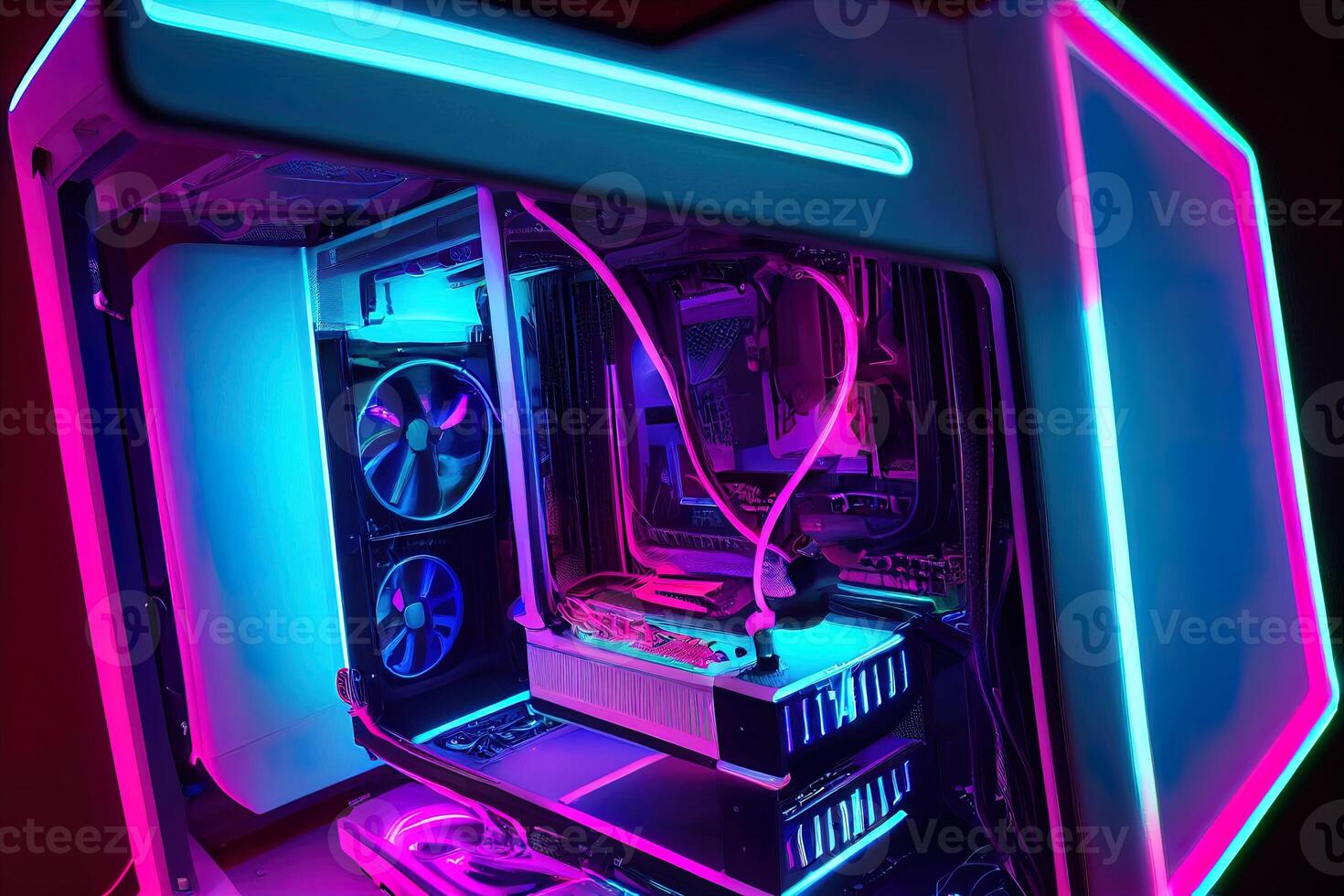 illustration of a gaming pc with neon led photo