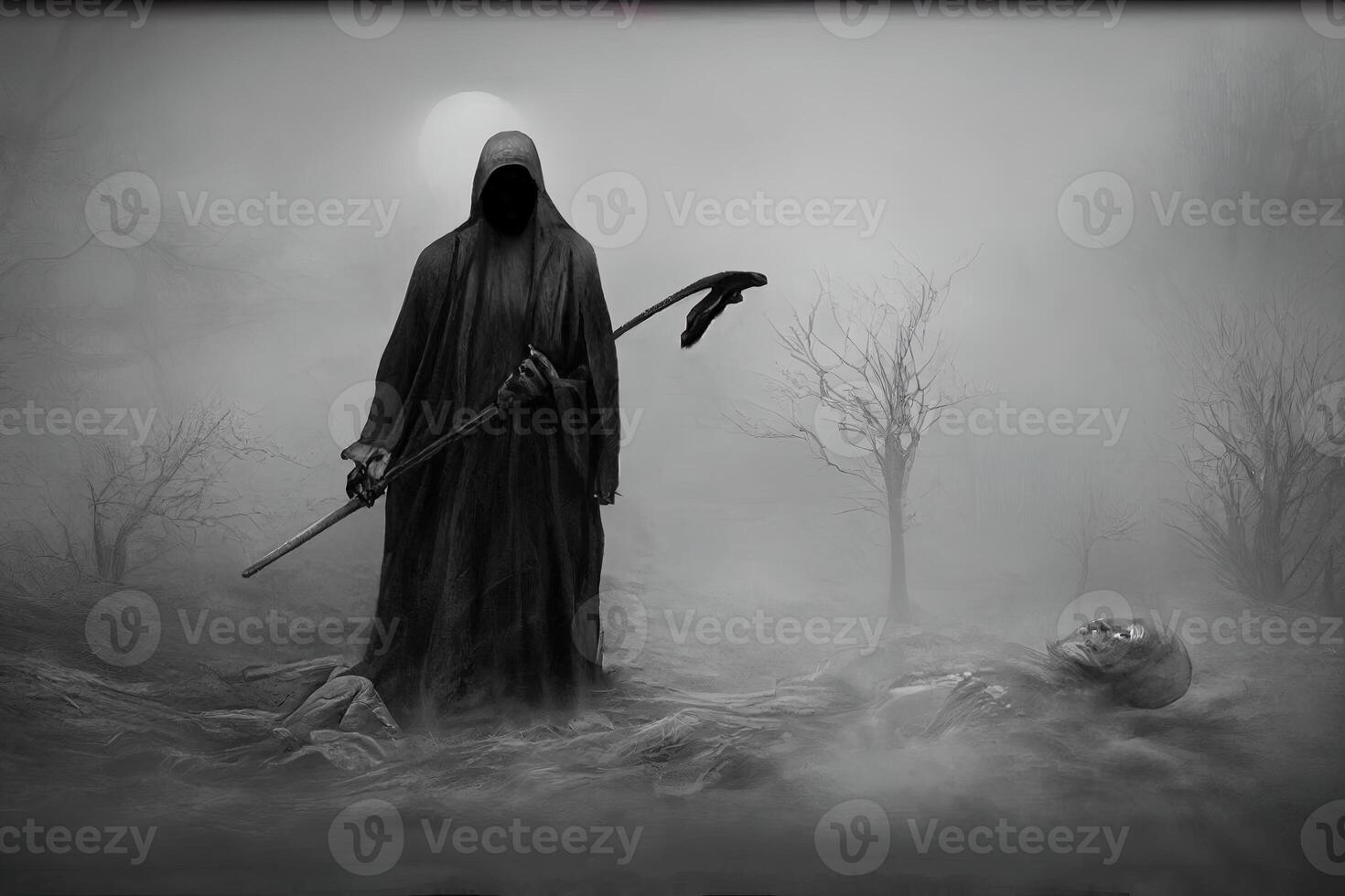 illustration of grim reaper in the mist photo