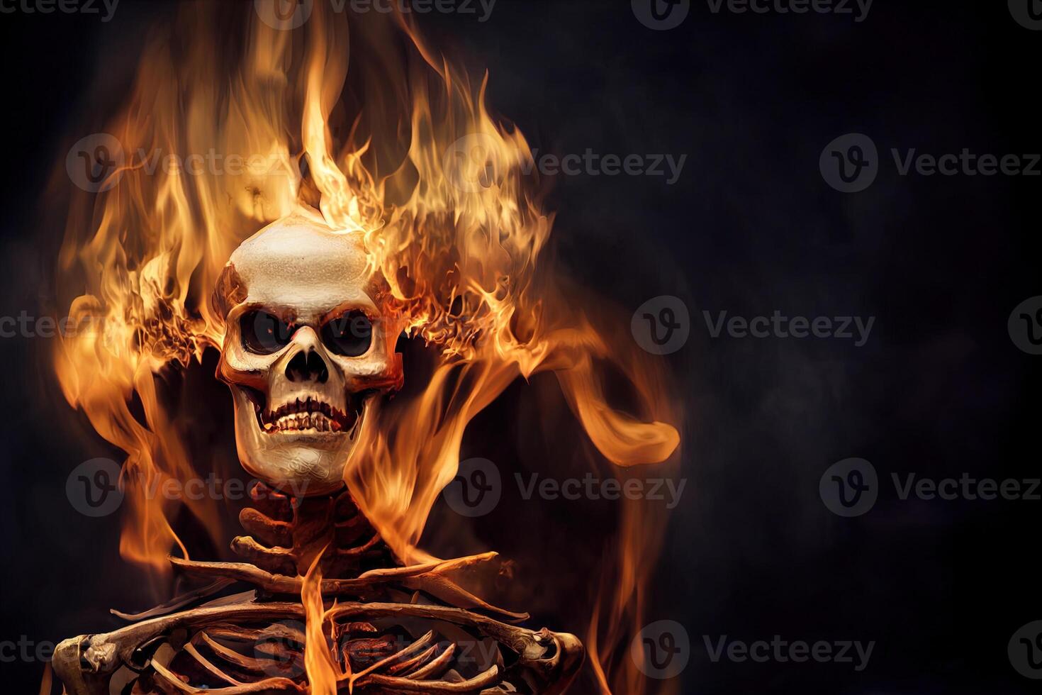 ilustración de ardiente horror esqueleto en el oscuro foto