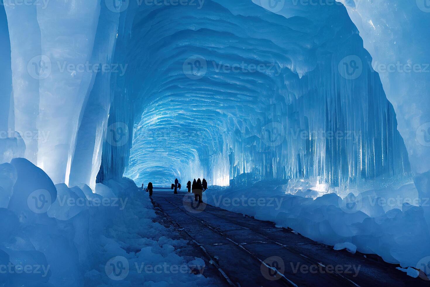 3D illustration of a ice tunnel in the antarctic photo