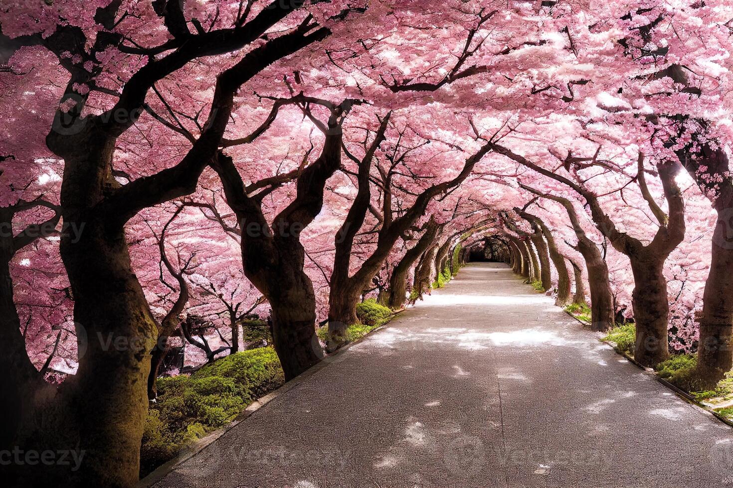 illustration of a sakura tunnel in japan photo