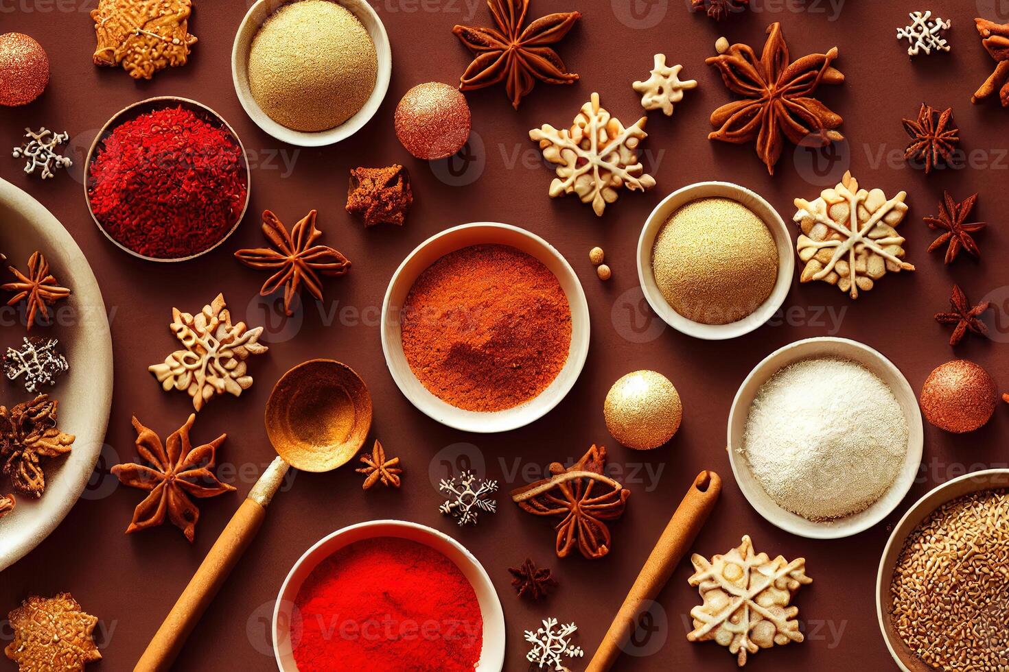 illustration background with spices and utensils for christmas photo