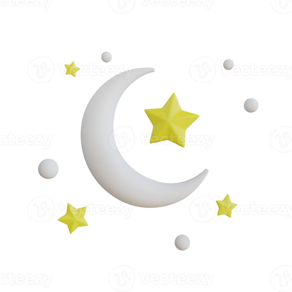 yellow stars and white clouds 3d icon. white and yellow moon and stars with a white background. Weather icon png