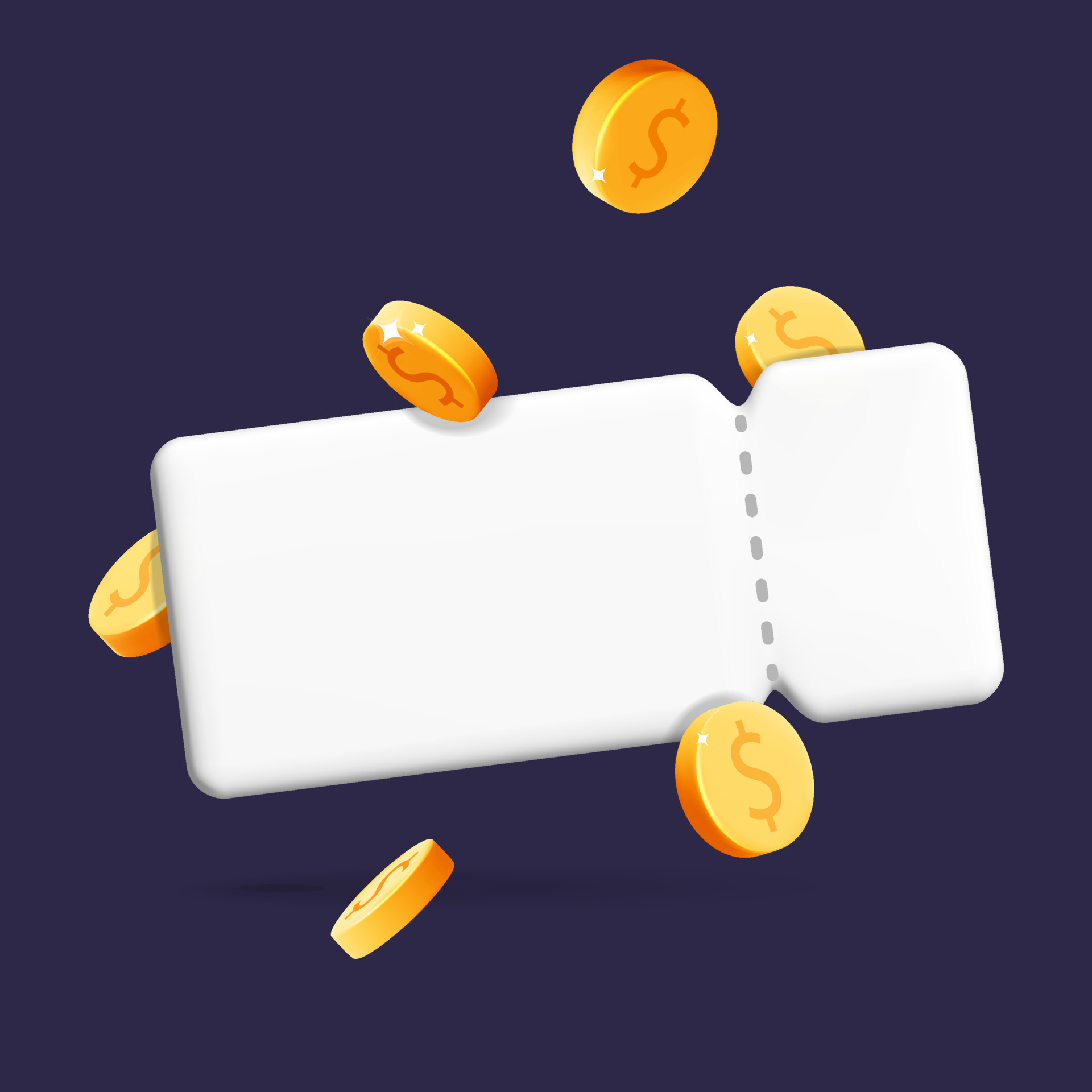 3d vector mockup template white empty sale discount coupons with flying