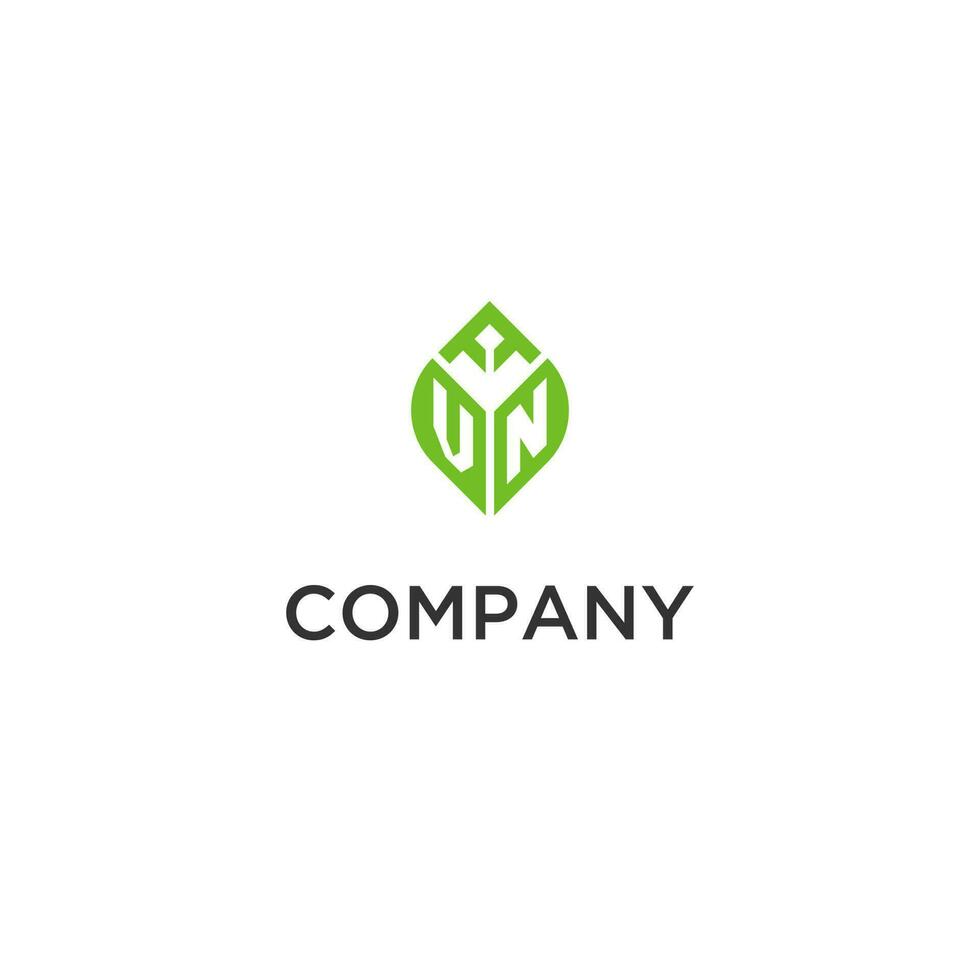 VN monogram with leaf logo design ideas, creative initial letter logo with natural green leaves vector