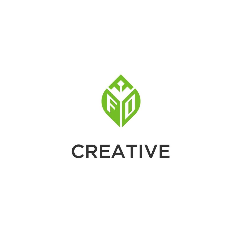 FD monogram with leaf logo design ideas, creative initial letter logo with natural green leaves vector