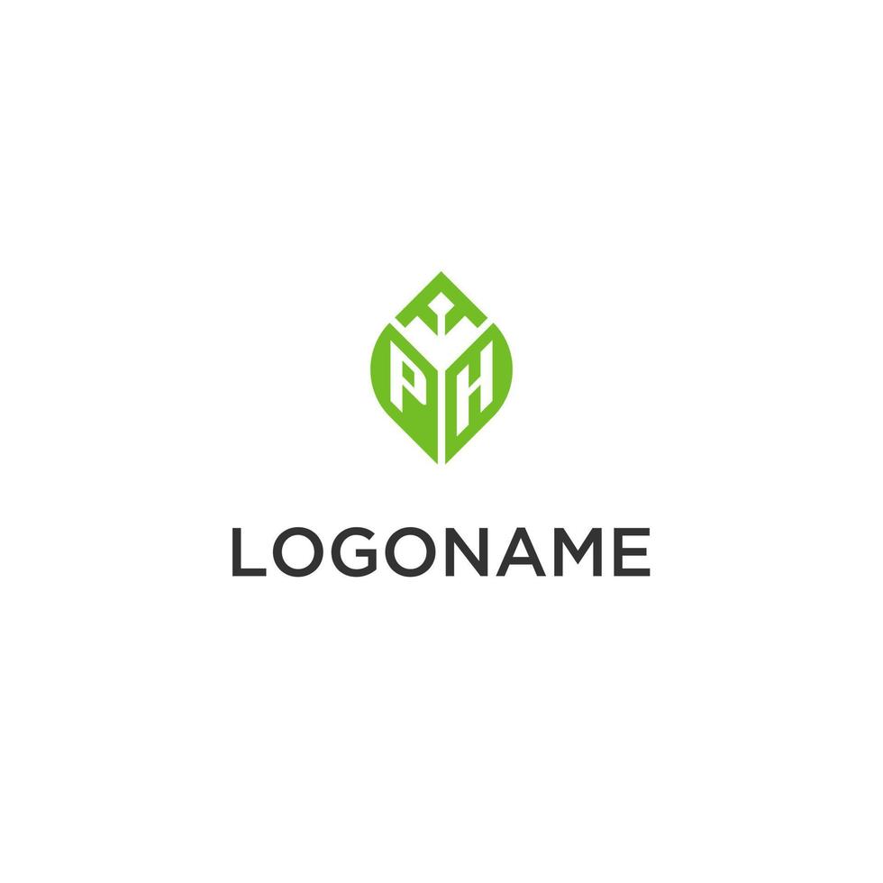 PH monogram with leaf logo design ideas, creative initial letter logo with natural green leaves vector