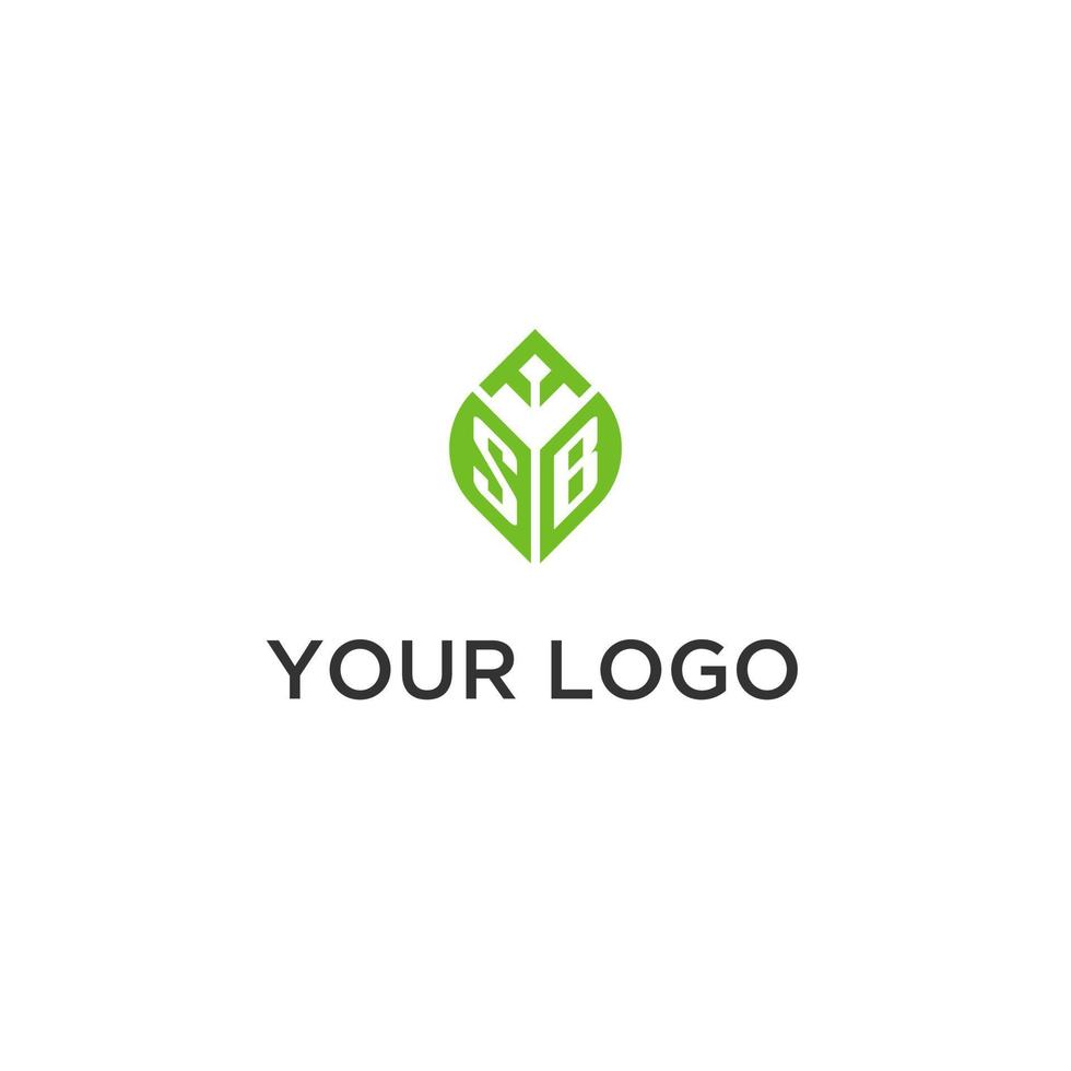 SB monogram with leaf logo design ideas, creative initial letter logo with natural green leaves vector