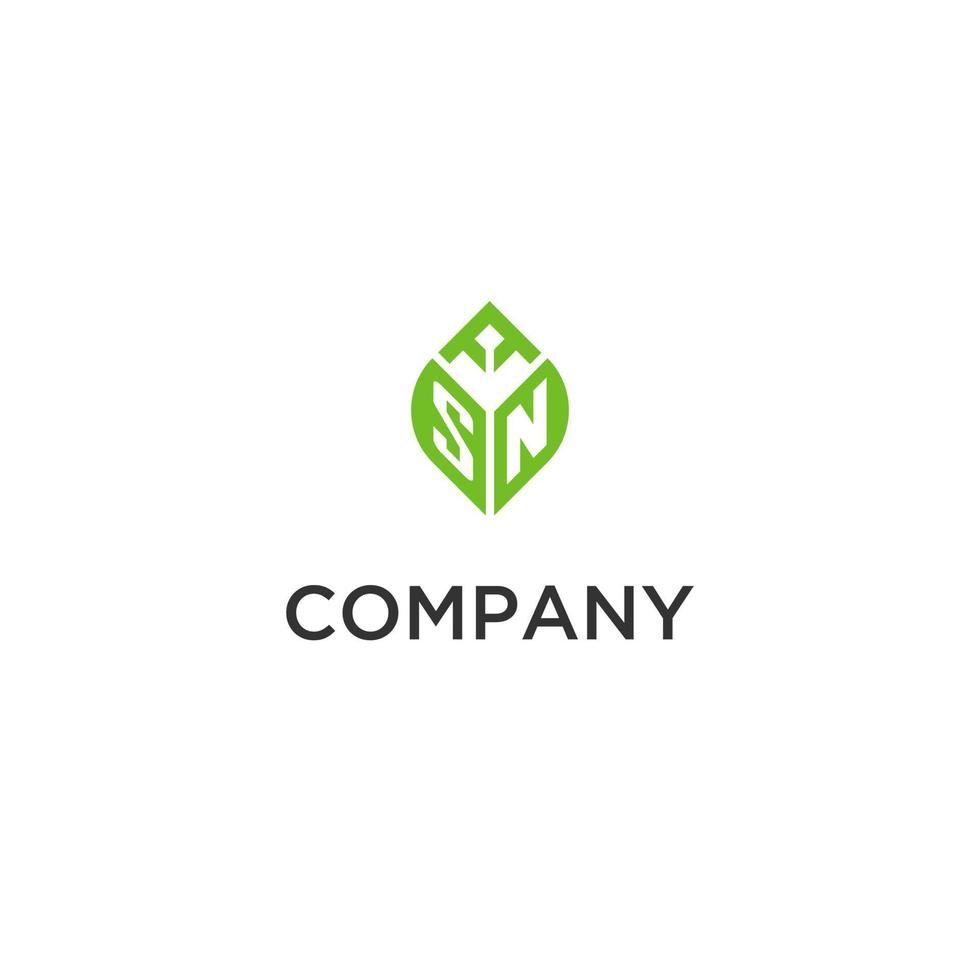 SN monogram with leaf logo design ideas, creative initial letter logo with natural green leaves vector