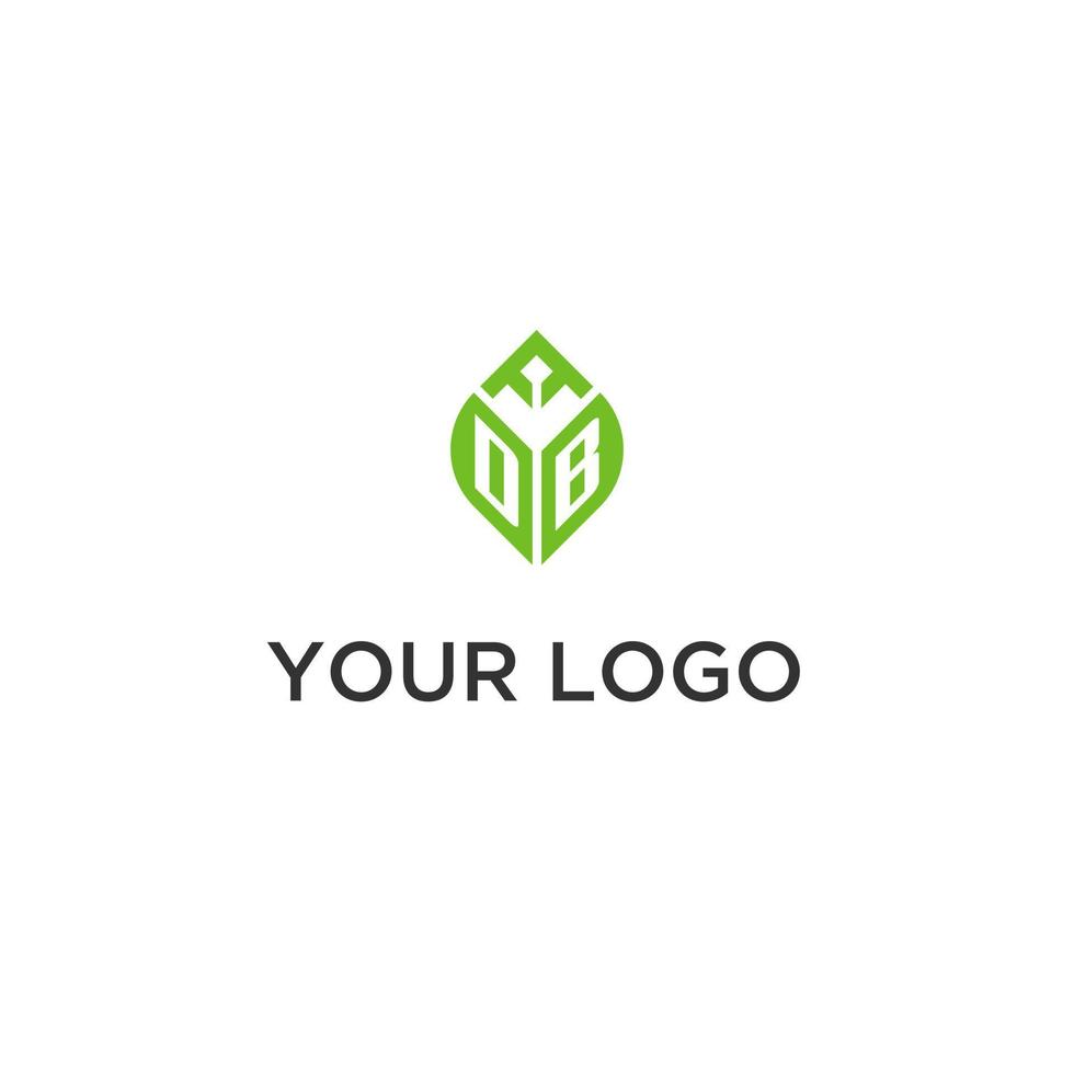 DB monogram with leaf logo design ideas, creative initial letter logo with natural green leaves vector