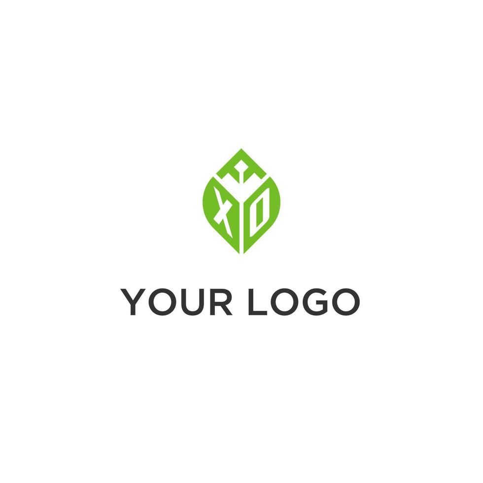 XO monogram with leaf logo design ideas, creative initial letter logo with natural green leaves vector